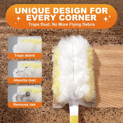 JOYMOOP Scented Telescopic Duster kit, 3FT Extendable Handle (Yellow) + 24 Yellow Refills for Swiffer Feather Duster,Easy Cleaning for Ceilings, Ceiling Fans, Blinds, Vents & Shelves