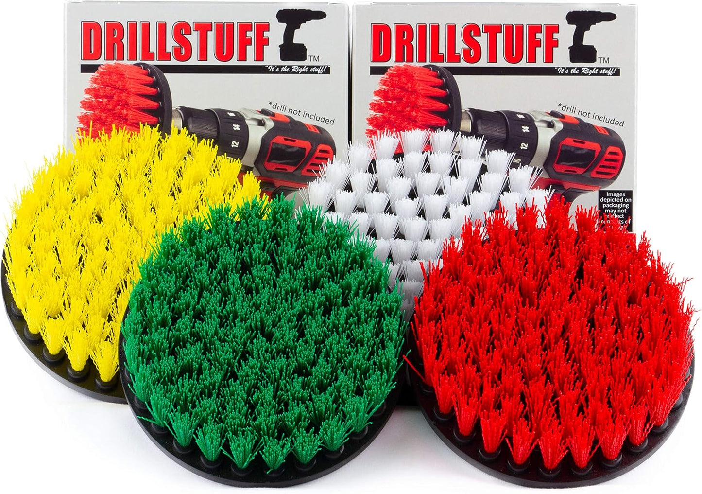 Drill Brush Attachment Power Scrubber Brush Set - 4in 4 Piece Soft, Medium and Stiff Power Scrubbing Brushes Drill Attachment – Spin Brushes for Cleaning Showers, Tubs, Bathroom, Tile, Grout, Carpet