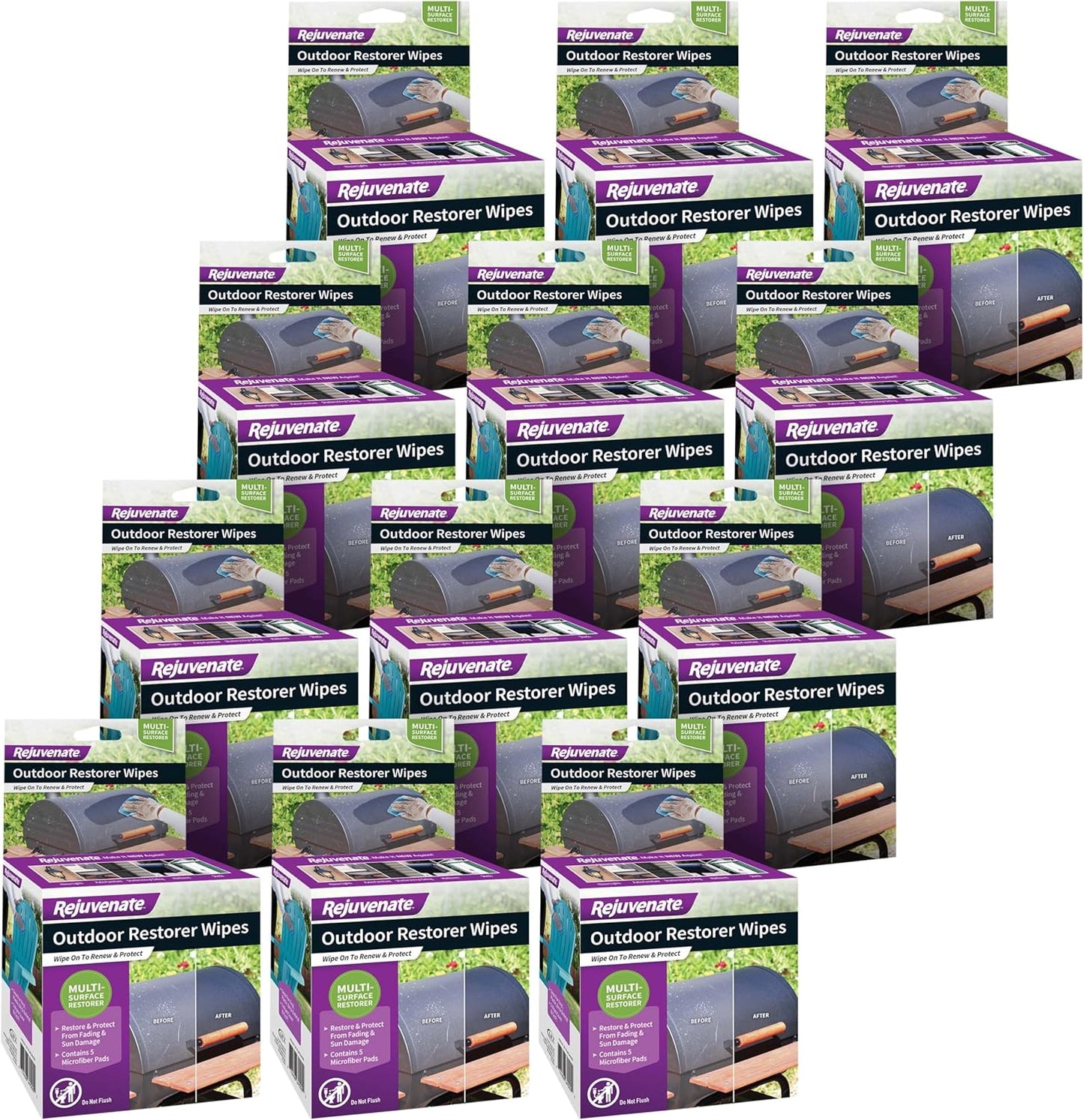 Rejuvenate Outdoor Restorer Wipes, 5 Count, Individually-Wrapped Pre- Saturated Microfiber Wipes Restore Faded and Weathered Surfaces Such As Patio Furniture, Shutters, Siding, Mailboxes And More