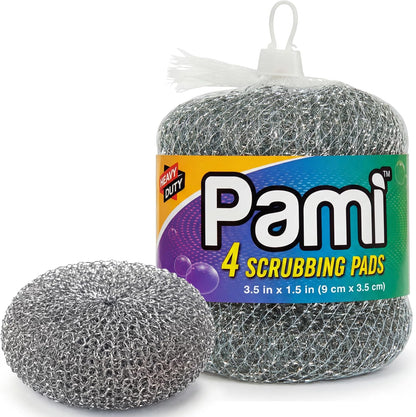 PAMI Heavy Duty Stainless Steel Sponge Scrubber Non-Scratch Metal Sponges Kitchen Metal Scratch Pads for Pots Pans Pack of 4