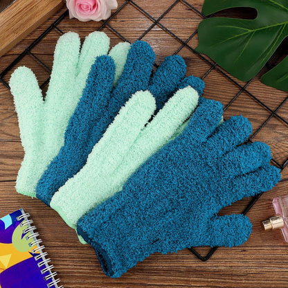 Patelai 2 Pairs Microfiber Gloves for plants Dusting Cleaning Glove Mittens House Cars Blinds Dusting(Blue, Grass Green,Large)