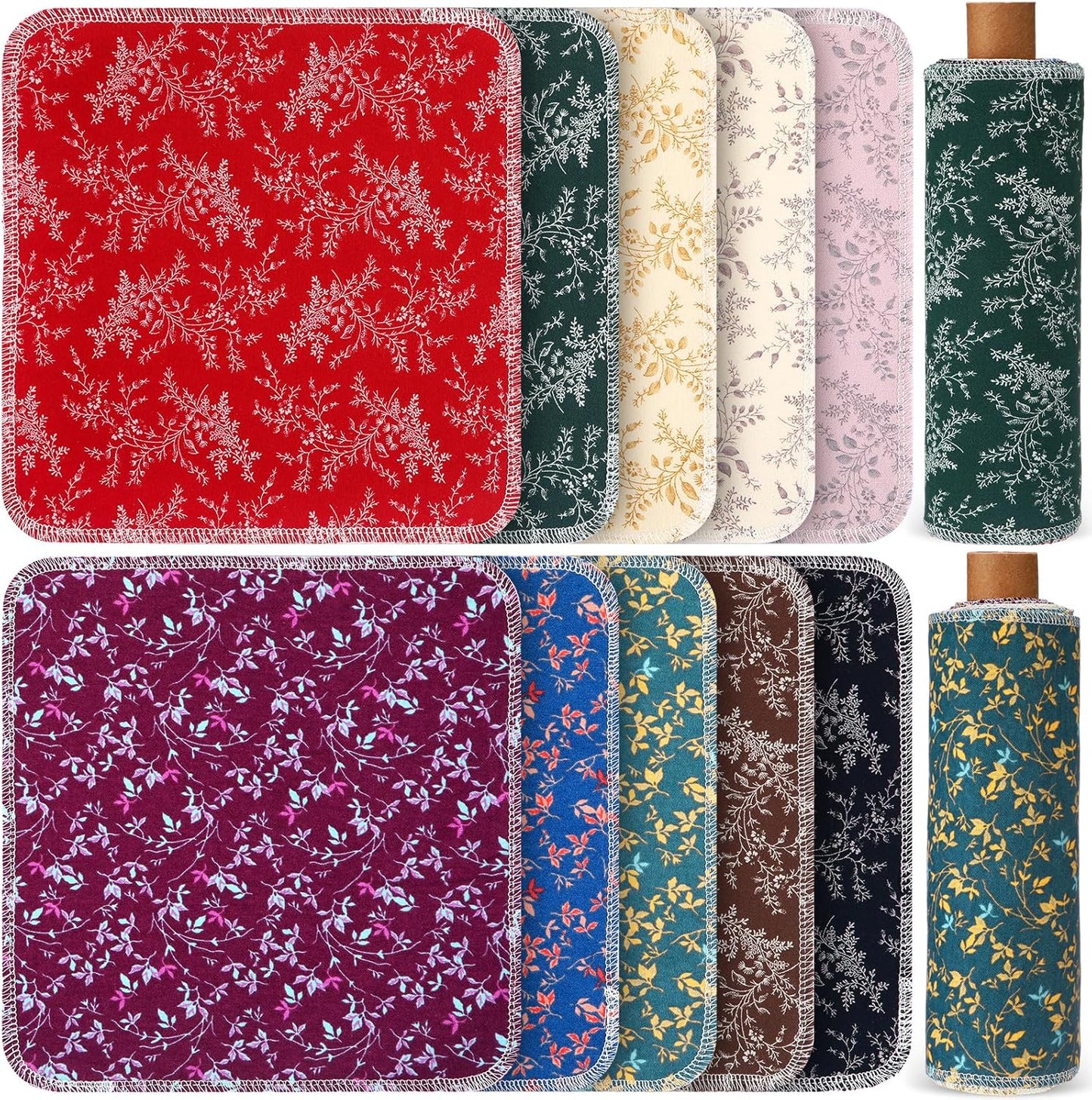 Redbaker 50 Pcs Reusable Paper Towels Paperless Reusable Cotton Cloths Toilet Absorbent Washable Paper Towels with Roll Kitchen Dishcloth for Kitchen Paperless Dishcloths(Stripe)