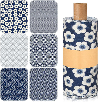 Redbaker 30 Pcs Reusable Paper Towels Rolls Kitchen Towels Bulk Washable Paperless Cloth Cotton Hand Napkins with Cardboard Reusable Napkins for Kitchen Bathroom(Floral,10 x 12 in)