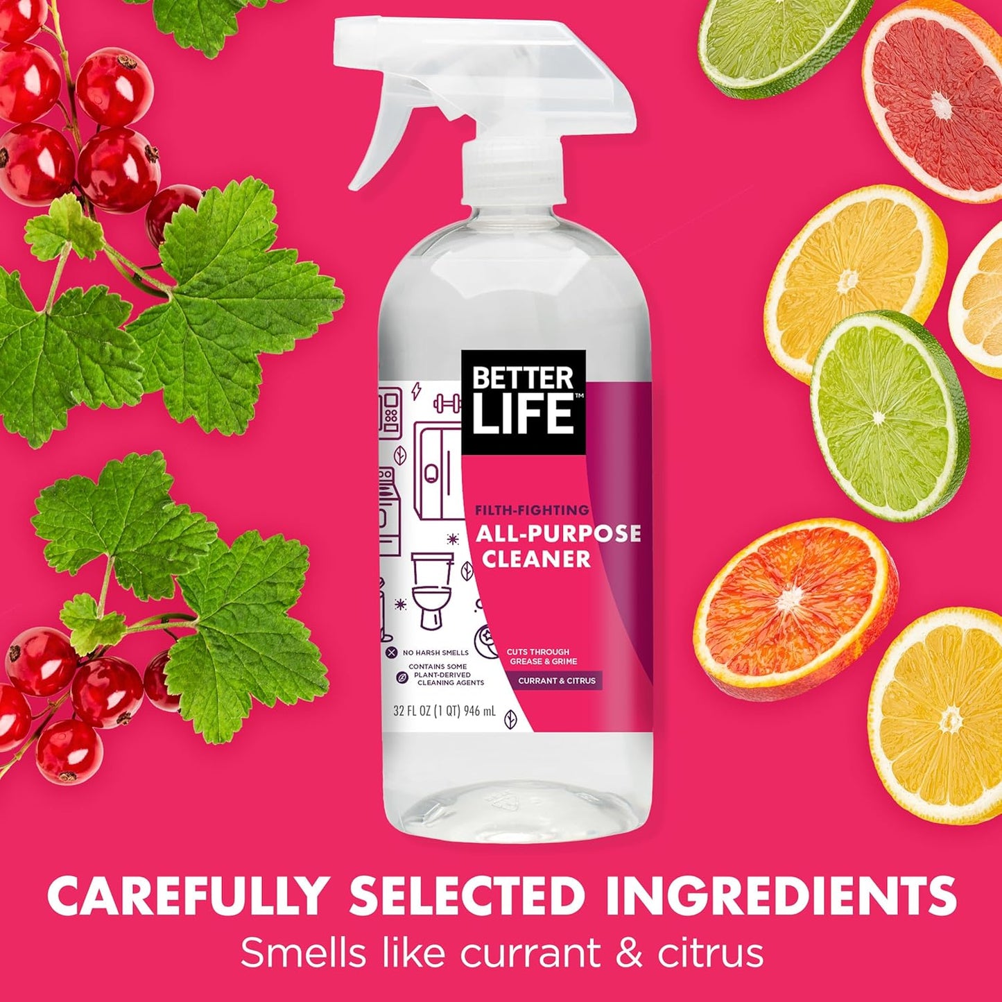 Better Life All Purpose Cleaner - Multipurpose Home and Kitchen Cleaning Spray for Glass, Countertops, Appliances, Upholstery & More - Multi-surface Spray Cleaner - 24oz (Pack of 2) Unscented