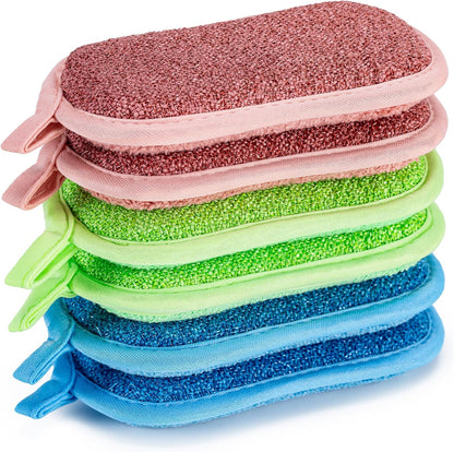 Dual-Sided Multi-Purpose Scrub Sponges, Non-Scratch Dishwashing Sponges for Kitchen, Reusable Microfiber Sponge for Efficiently Cleaning Dishes, High Density Sponge Inside (6 Pack, Medium)