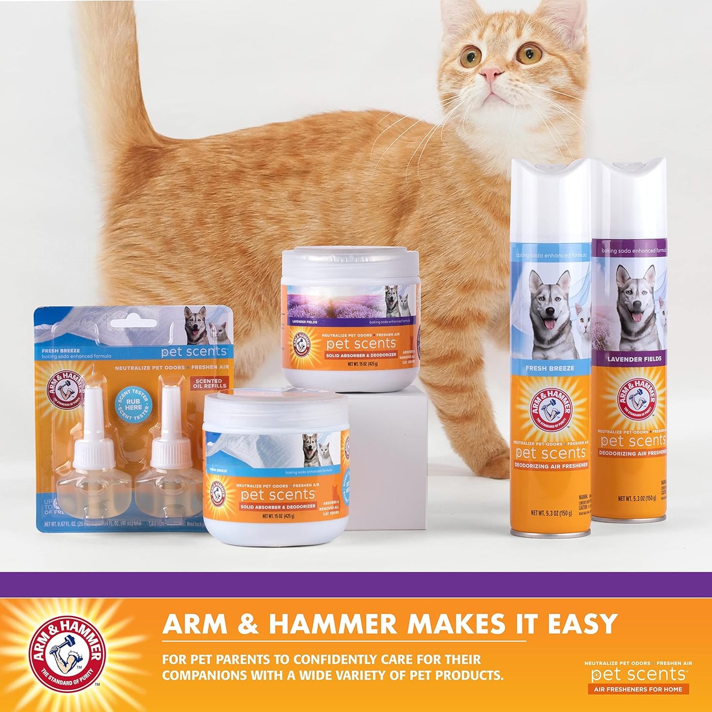 Arm & Hammer Pet Scents Gel Odor Eliminator, Baking Soda Deodorizer for Pet Rooms, Litter Box Areas, and Indoor Spaces, Long-Lasting Solid Gel Format, Fresh Breeze Scent, 15 Oz