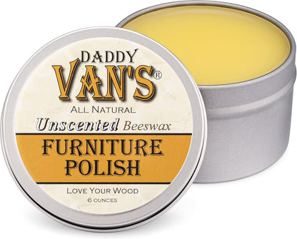 Daddy Van's All Natural Beeswax Furniture Polish – Unscented, Food-Safe Wood Wax for Furniture, Cabinets, Antiques & Butcher Blocks – Non-Toxic, Conditioning & Protective Finish for Wood Surfaces