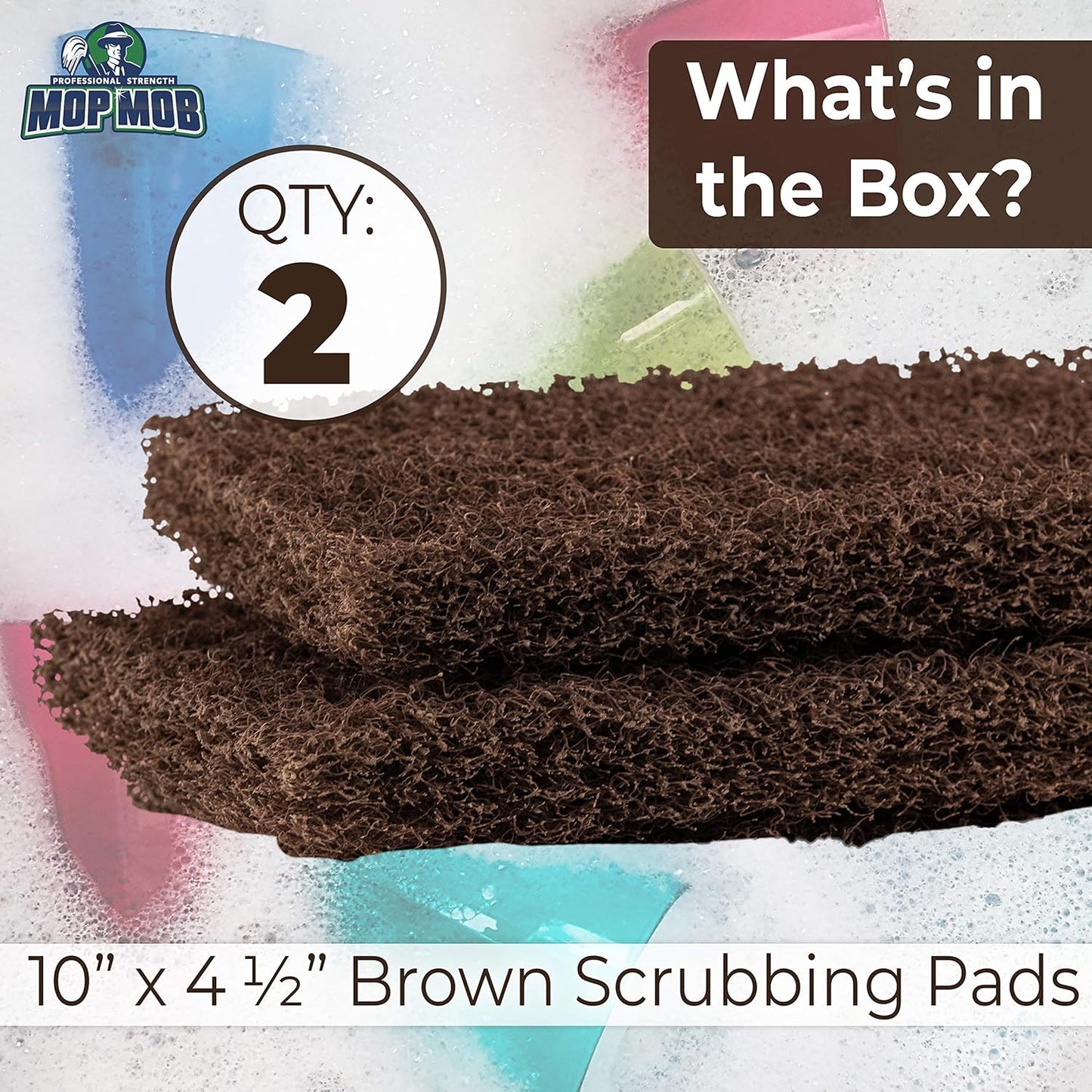 Heavy Duty XL Brown Scouring Pad 5 Pack. 10 x 4.5in Large Multipurpose Nylon Scrubbing Sponges. Clean Bathrooms, Kitchens, Counters and Floors to Erase Grime and Make Surfaces Sparkle