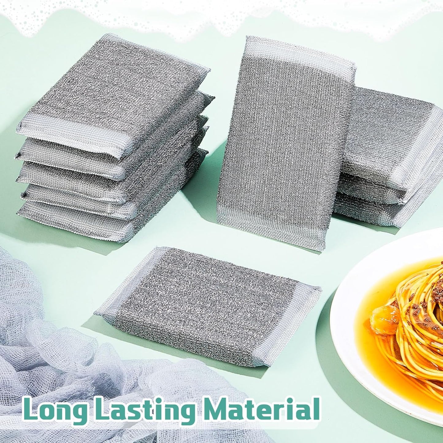 Thyle 36 Pack Steel Scrub Sponges for Dishes Non Scratch Scouring Multi Use Metal Scrubber Heavy Duty Dish Wash Kitchen Sponge for Pot Dish Washing Hard Surface Cleaning (Gray)