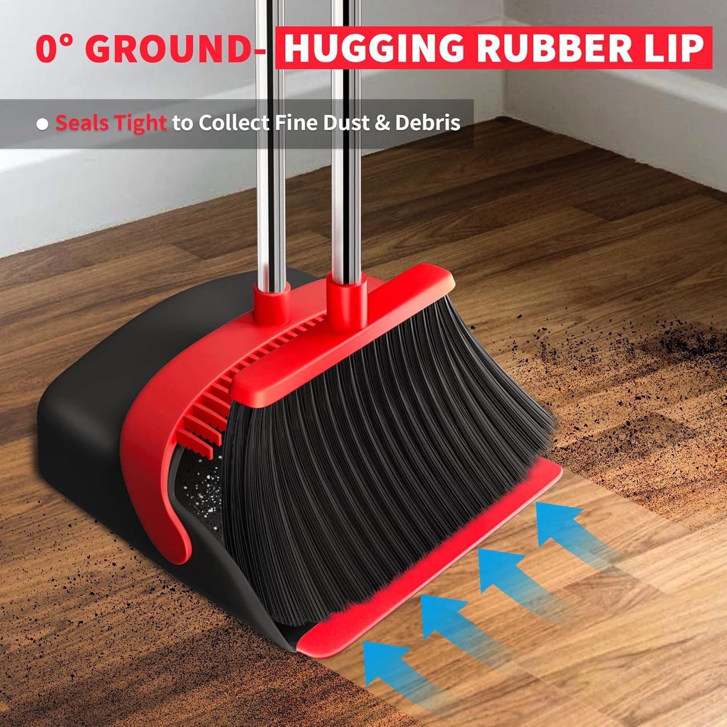 Upgraded Broom and Dustpan Set, 52" Long Handle Standing Combo with Self-Cleaning Teeth – Perfect for Pet Hair, Kitchen, Office, Home, Indoor & Outdoor Cleaning(Orange & Gray)