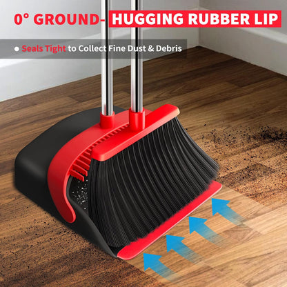 Upgraded Broom and Dustpan Set, 52" Long Handle Standing Combo with Self-Cleaning Teeth – Perfect for Pet Hair, Kitchen, Office, Home, Indoor & Outdoor Cleaning(Orange & Gray)