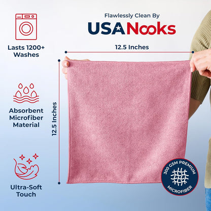 USANOOKS Microfiber Cleaning Cloth Grey - 12 Pcs (12.5"x12.5") - High Performance - 1200 Washes, Ultra Absorbent Microfiber Towel Weave Grime & Liquid for Streak-Free Mirror Shine - Car Washing Cloth