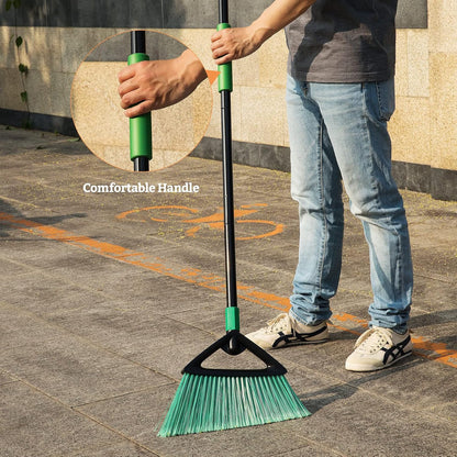 Eyliden Broom, Angle Broom with 57" Long Handle, PET Bristles - Fit Heavy-Duty Cleaning, Also Works Well Fine Dust - Commercial Outdoor Indoor Sweeper for Courtyard Sidewalk Deck Kitchen Lobby, Black