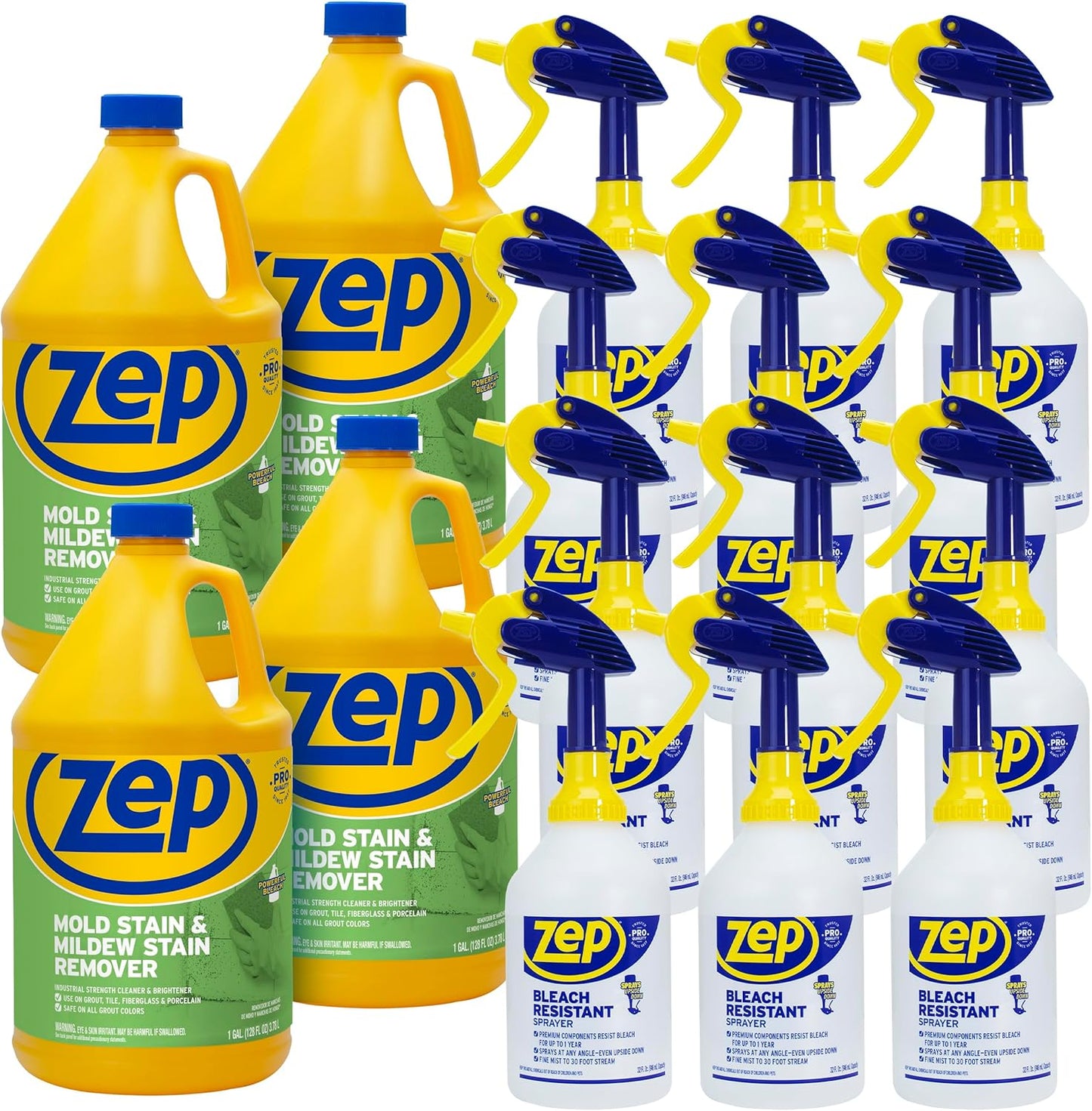Zep Mold Stain and Mildew Stain Remover 1 Gal (Case of 4) Bleach Resistant Sprayer Bottles (Case of 12) - ZUMILDEW128 - Industrial-Strength Formula Quickly Cleans and Brightens