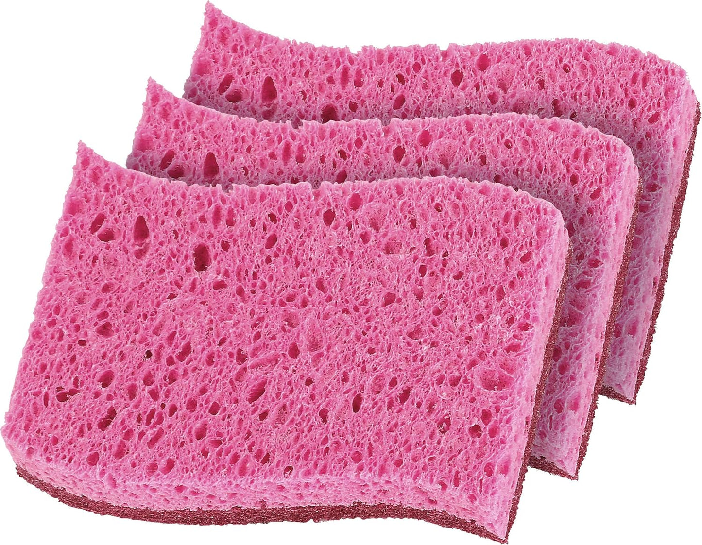 Non-Scratch Cellulose Sponge Kitchen Scrub Sponge with Scouring Pad Set, Good for Non-Stick Cookware Frying Pan, Pot, Counter Top, Sink Scrubbing, Kitchen Scrubbers, Pack of 2, (Red/Pink)