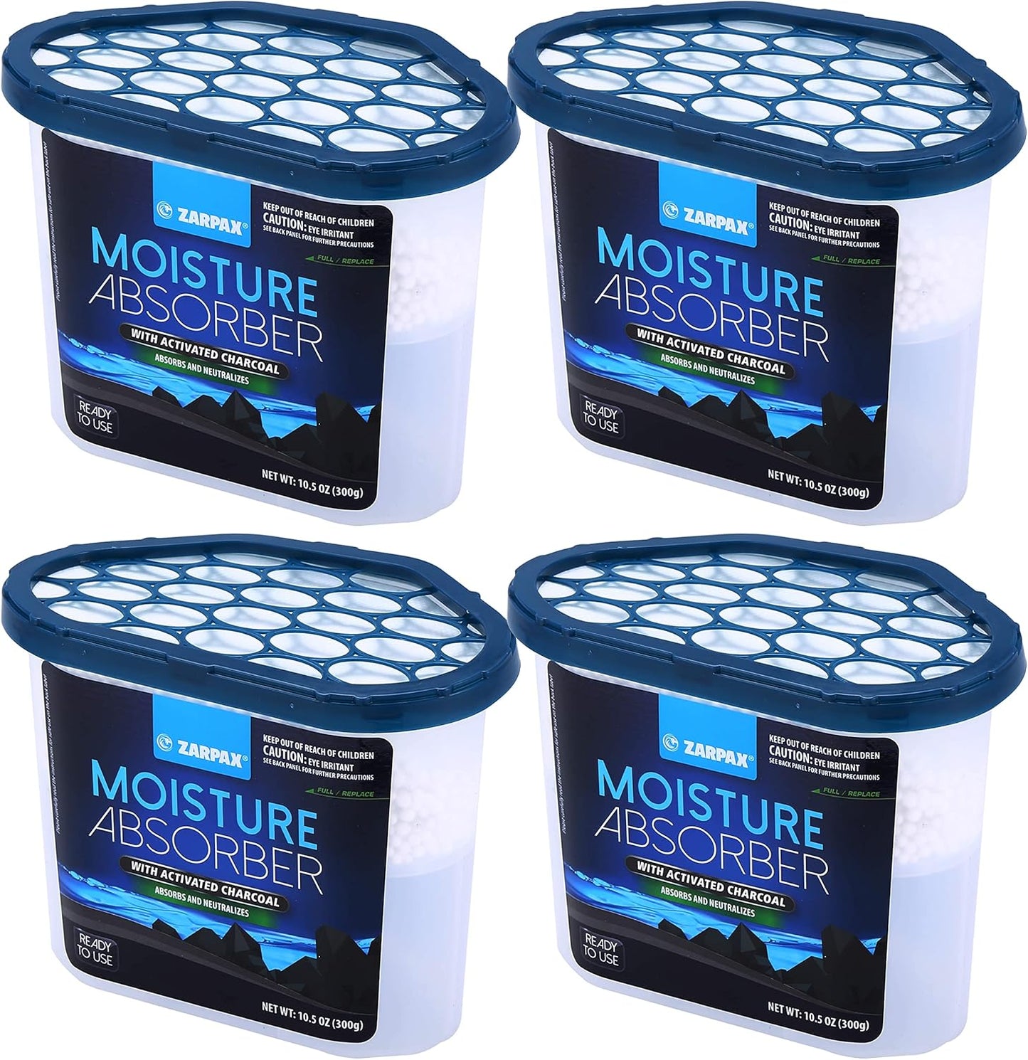 ZARPAX Moisture Absorber Activated Charcoal 10.5 oz/300g | Removes Moisture, Damp, Humidity & Odors | Odor Absorber | Moisture Trap for Bathroom, Closet, Kitchen & Small Spaces | Set of 6