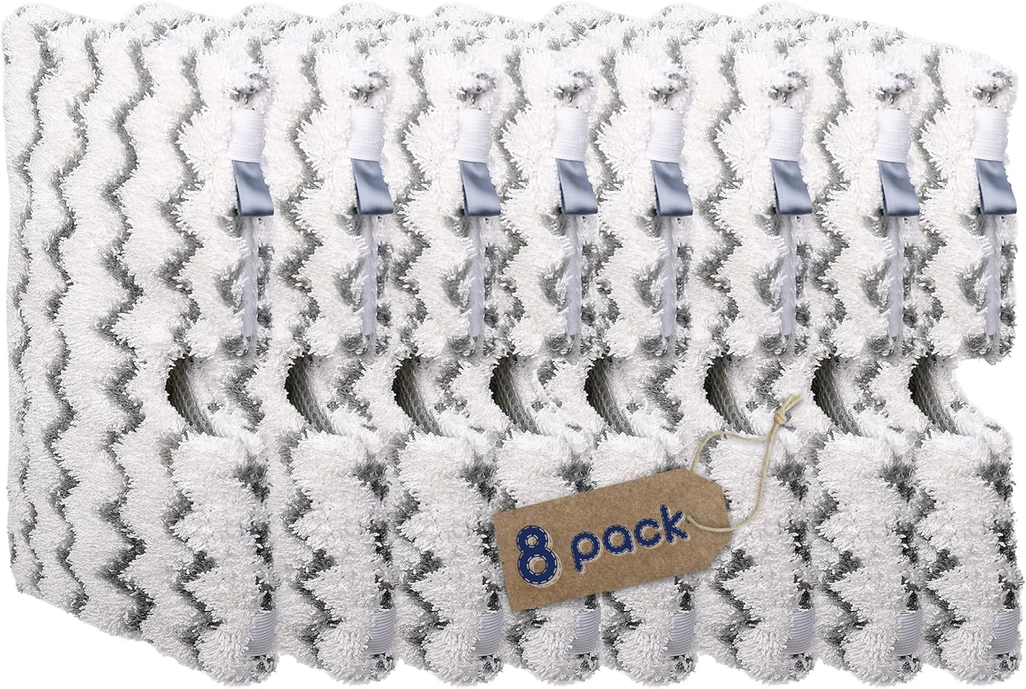 F Flammi 8-Pack Replacement Pads Compatible with Shark Steam Pocket Mop S3501 S3601 S3901 S3550 S3801 SE450, Double-Sided Microfiber Refills for Hardwood Tile Floor, Professional Scrubbing Strips