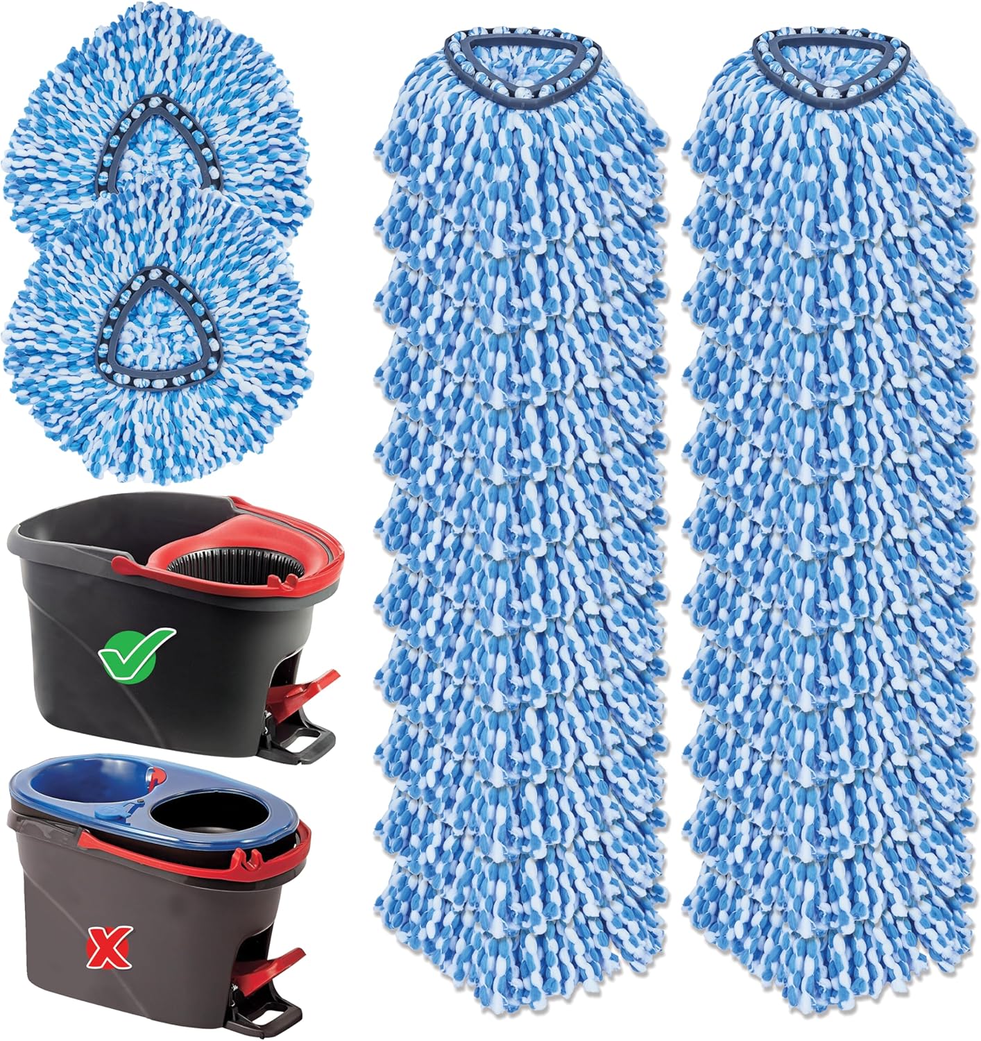 KLEEN HANDLER Microfiber Spin Mop Replacement Head Refills Compatible with O-Cedar EasyWring 1 Tank System, Blue, L (6-Pack)