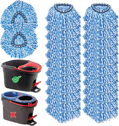 KLEEN HANDLER Microfiber Spin Mop Replacement Head Refills Compatible with O-Cedar EasyWring 1 Tank System, Blue, L (6-Pack)