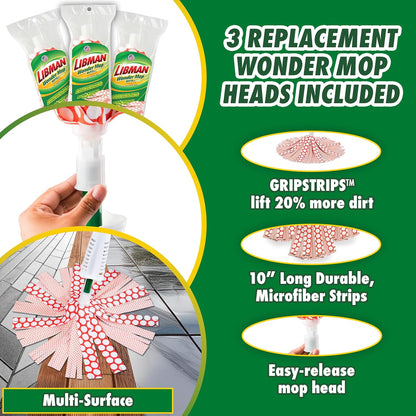 Libman Wonder Mop Head Replacement | Absorbent Microfiber | Self Wringing | Best Refill | Machine Washable | Multi-Surface Floor Mop | 3 Replacement Pads
