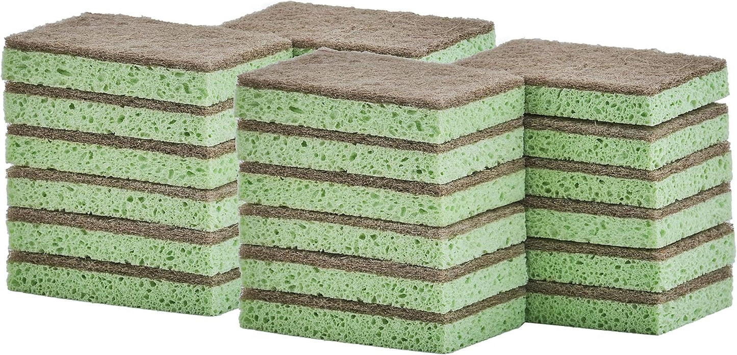 Non-Scratch Cellulose Sponge Kitchen Scrub Sponge with Scouring Pad Set, Good for Non-Stick Cookware Frying Pan, Pot, Counter Top, Sink Scrubbing, Kitchen Scrubbers, Pack of 2, (Red/Pink)