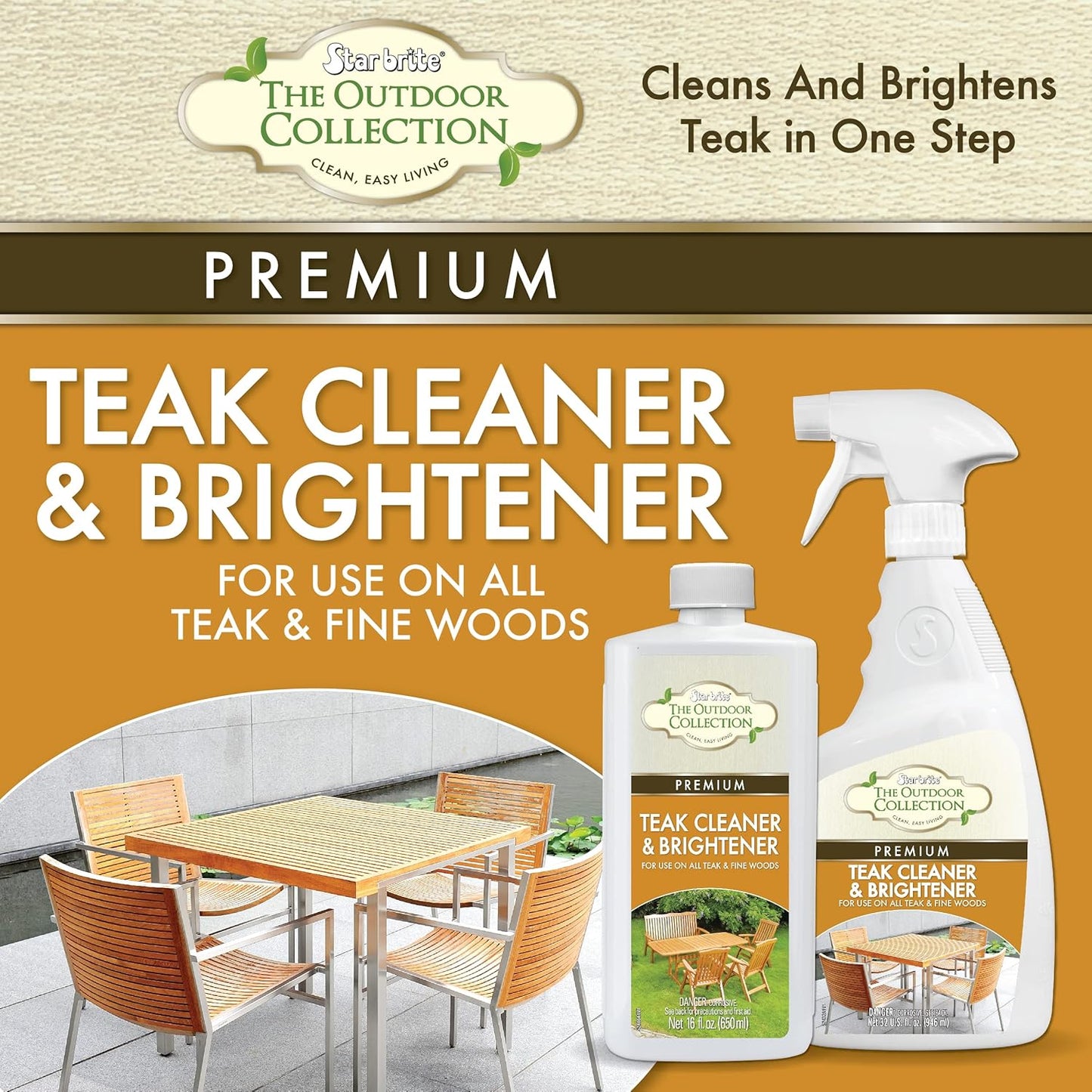 STAR BRITE Outdoor Collection Teak Cleaner & Brightener - One-Step Teak Restoration, Renew Weathered, Gray Teak for Refinishing or Oiling - 32 OZ Spray