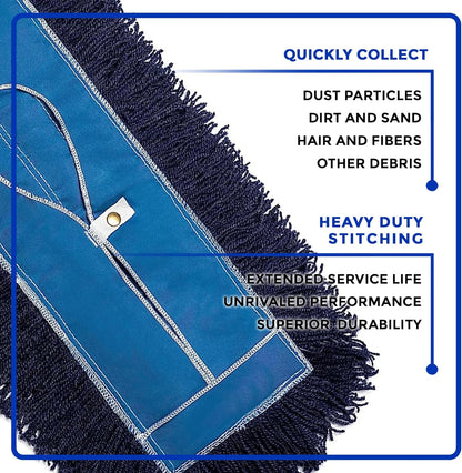 Nine Forty 24" Premium Nylon Dust Mop with Wood Handle - Heavy Duty Mop Head for Industrial, Commercial, and Residential Cleaning - Dry Floor Duster for Hardwood Surfaces and Commercial - Blue