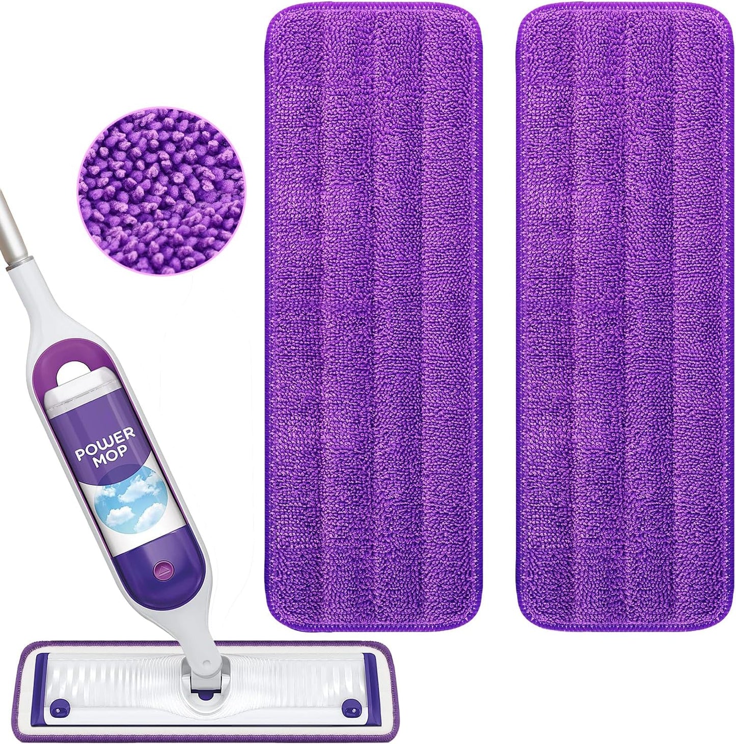 Reusable Power Mop Refills Pads Compatible with Swiffer PowerMop Mop - Microfiber Power Mop Pads Refill for 13 ''-15 '' Spray Mop- Washable Pads for Multi-Surface Floor Cleaning, 4 Pack