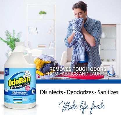 OdoBan Ready-to-Use Disinfectant and Harsh Aroma Eliminator, Cleaner and Fabric/Air Freshener, Set of 2, 14.6 Ounce 360-Degree Continuous Spray and 32 Ounce Trigger Spray, Fresh Linen Scent