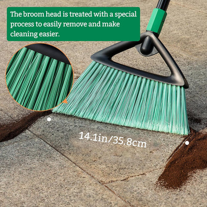 Eyliden Broom, Angle Broom with 57" Long Handle, PET Bristles - Fit Heavy-Duty Cleaning, Also Works Well Fine Dust - Commercial Outdoor Indoor Sweeper for Courtyard Sidewalk Deck Kitchen Lobby, Black