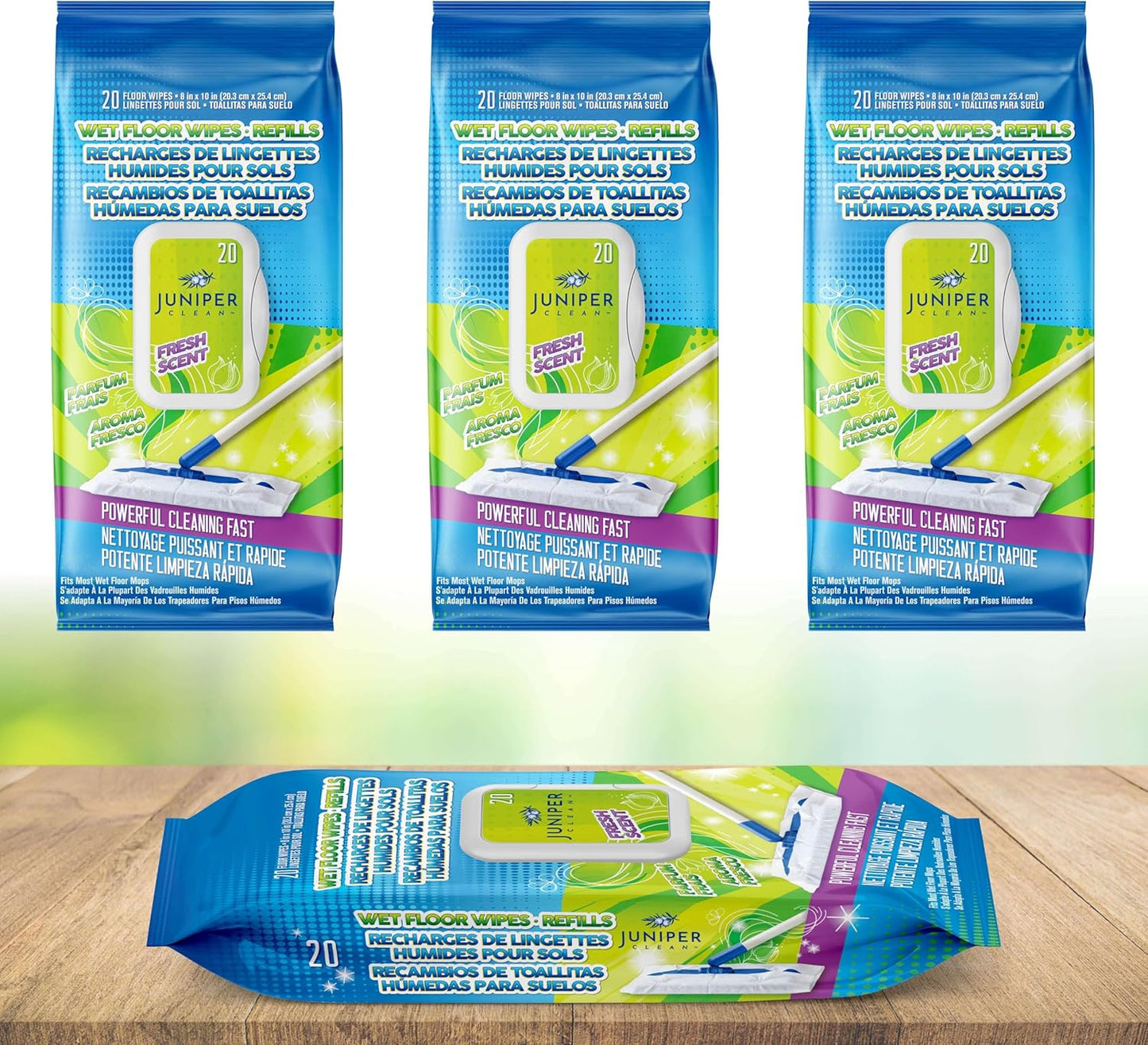 Juniper CLEAN Wet Floor Wipes, Multi Surface Floor Cleaner Wet Mop Pads Fit Swiffer Sweeper Mop, Fresh Scent & Plant-Based Textured Cloth Trap Absorb Dirt, 20 Count (Pack of 12)