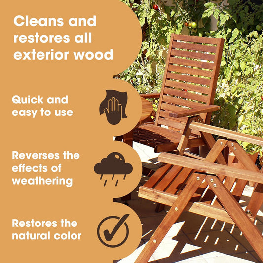 Furniture Clinic Teak Cleaner | For Outdoor Patio Furniture Such as Teak & Other Wood Types | Clean, Remove, Dirt, & Other Stains | Restore Treated and Untreated Wood (17oz / 500ml)