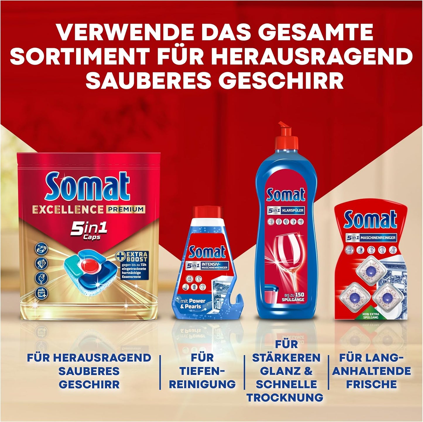 SOMAT 5-in-1 rinse aid (750 ml), detergent additive for quick drying, rinse aid for dishwasher gives brilliant shine on glasses, dishes and in the machine, up to 150 washes