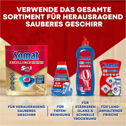 SOMAT 5-in-1 rinse aid (750 ml), detergent additive for quick drying, rinse aid for dishwasher gives brilliant shine on glasses, dishes and in the machine, up to 150 washes