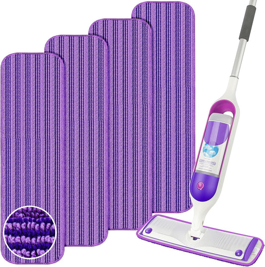 Reusable Mop Refills Pads for Swiffer PowerMop, 4 Pack Power Mop Refill Pads Microfiber PowerMop Pads Washable 15” Wet Pads Mopping Cloths for Multi-Surface & All Types of Floors, Purple