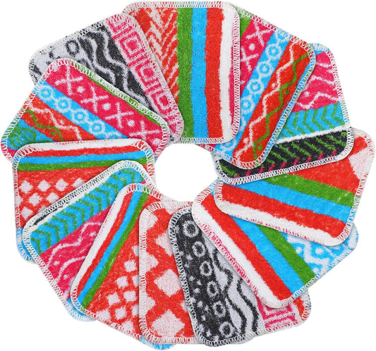 LemonRoad 12 Pack Non-Scratching Reusable Dish Scrubber European Scouring Pad 5 x 6 Dishwasher Safe Soft Scrub for Cleaning Kitchen, Bathroom and Household, Assorted Colors and Designs
