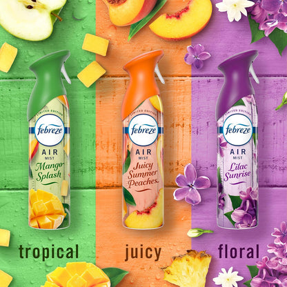 Febreze Air Mist, Air Freshener, Odor Fighting Room Spray, Deodorizer for Home Bathroom Kitchen Office Apartment, Lilac Sunrise, Warm Ocean Breeze, Summer Golden Hour Variety Pack, 8.1oz (Pack of 3)