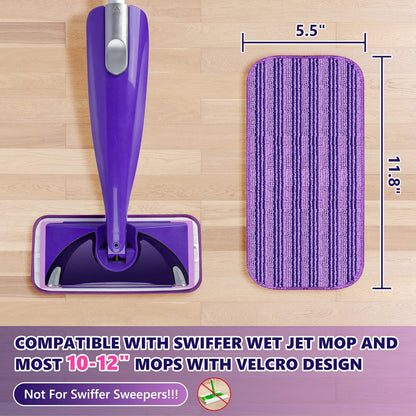 Reusable Mop Pads Compatible with Swiffer Wet Jet, Wet Jet Pads Refills for Swiffer Mop, 4 Pack Microfiber Replacement Pads for Hardwood Floor Cleaning, Dry Wet Mopping Cloths for 12" Wet Jet Refill