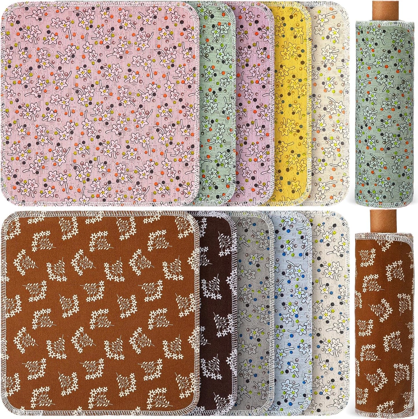 Redbaker 50 Pcs Reusable Paper Towels Paperless Reusable Cotton Cloths Toilet Absorbent Washable Paper Towels with Roll Kitchen Dishcloth for Kitchen Paperless Dishcloths(Stripe)