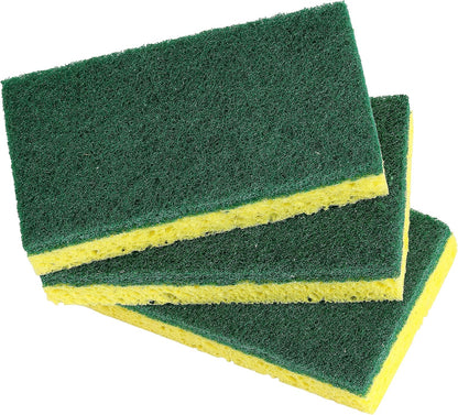 Non-Scratch Cellulose Sponge Kitchen Scrub Sponge with Scouring Pad Set, Good for Non-Stick Cookware Frying Pan, Pot, Counter Top, Sink Scrubbing, Kitchen Scrubbers, Pack of 2, (Red/Pink)