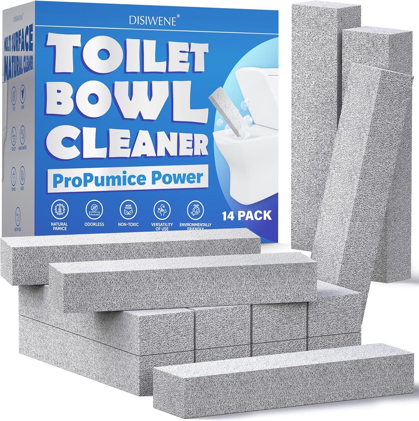 DISIWENE Pumice Cleaning Stone with Handle Toilet Bowl Cleaner Hard Water Ring Remover for Bath/Pool/Kitchen/Household Cleaning (2, 2 Pack with Handle)