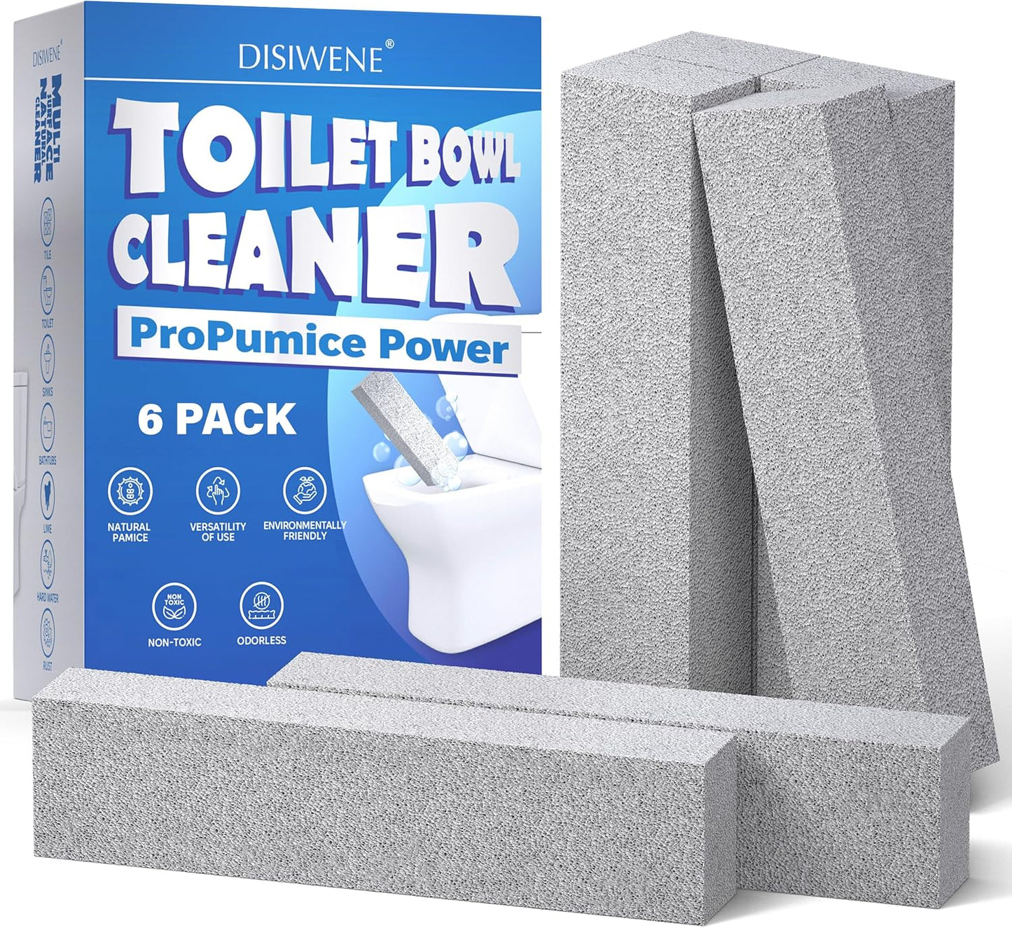 DISIWENE Pumice Cleaning Stone with Handle Toilet Bowl Cleaner Hard Water Ring Remover for Bath/Pool/Kitchen/Household Cleaning (2, 2 Pack with Handle)