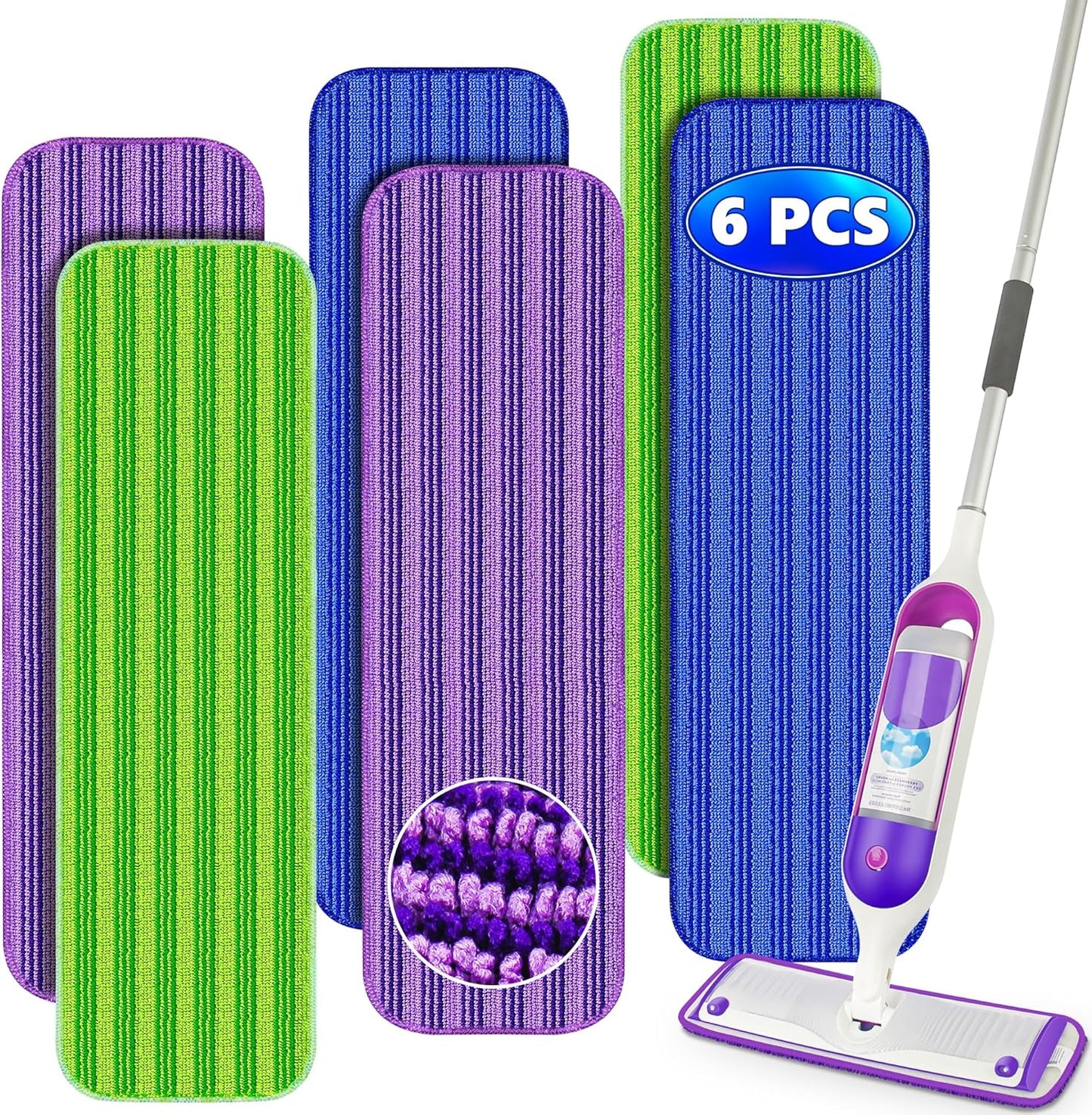 Reusable Mop Pads Compatible with Swiffer PowerMop, Microfiber Mop Pads Refills Mop Heads Replacement for Swiffer Mop Spray Mop Floor Mop, Washable Reusable Floor Mopping Refills, 6 Pack