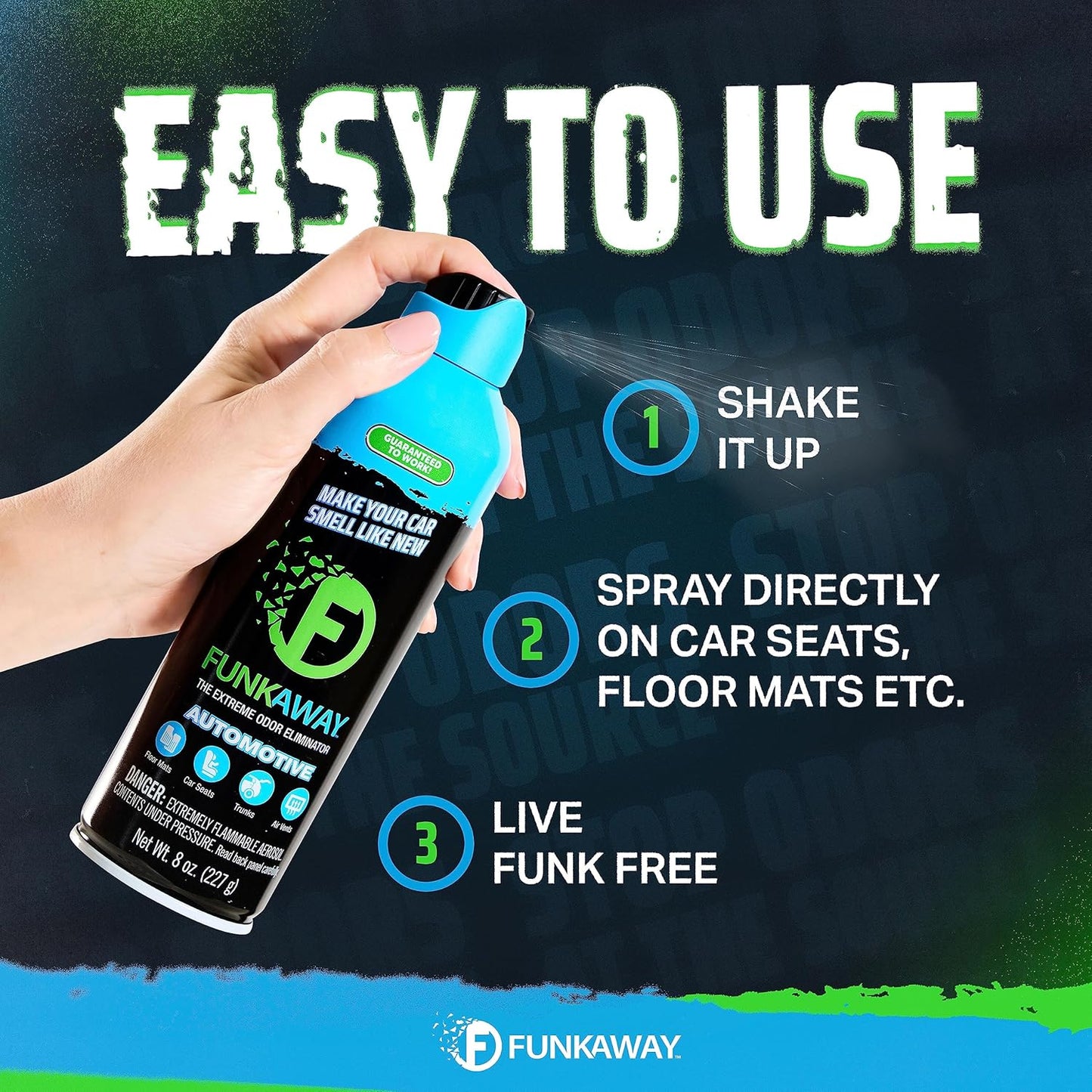 FunkAway Car Deodorizer Spray (8 oz - 3 Pack) Car Air Freshener and Odor Eliminator for SUVs, Trucks, RVs and Boats, Automotive Aerosol that Attacks Funk at the Source