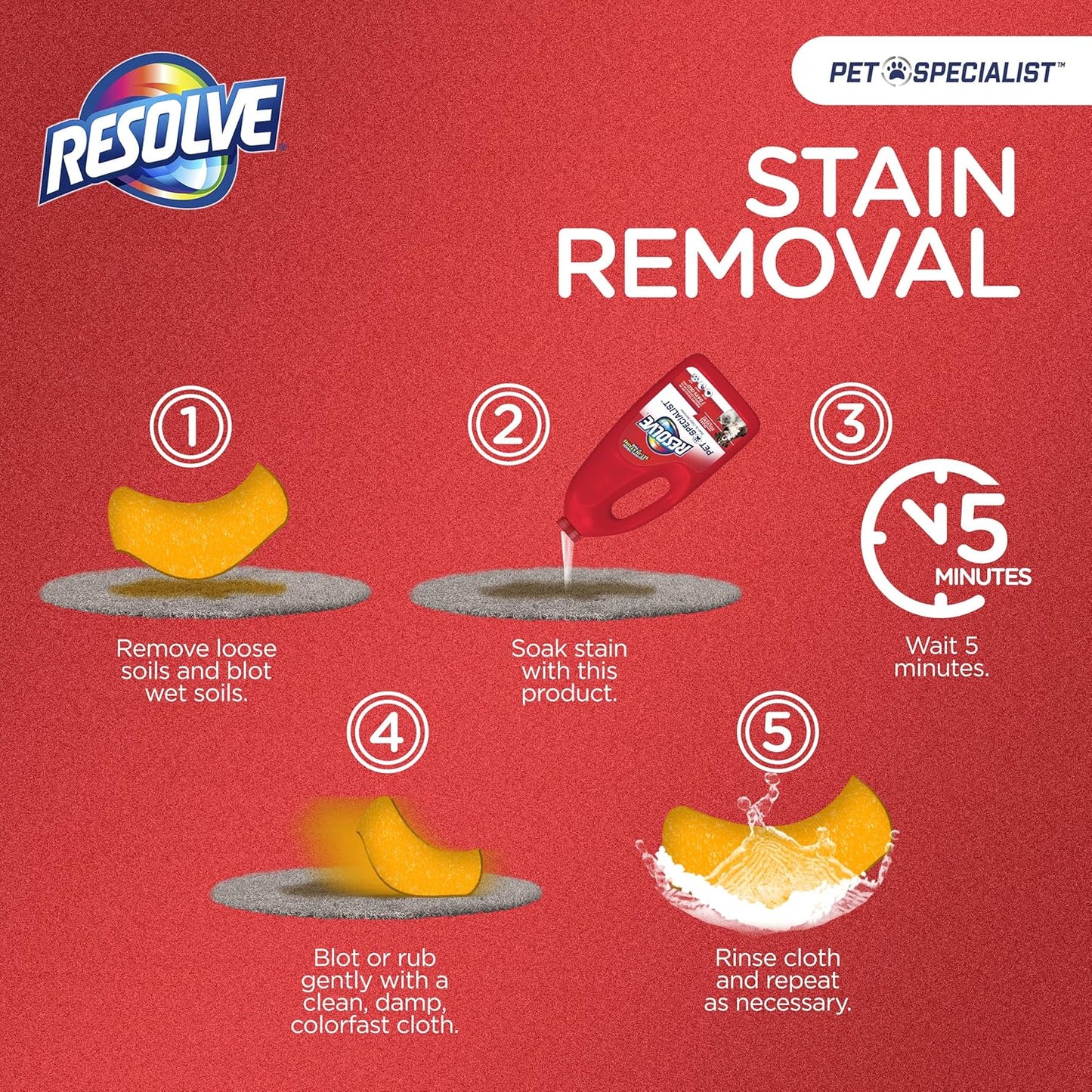 Resolve Pet Specialist Carpet Cleaner Spray – for Removal of Pet Stains & Odors Up to 7 Days Old, 22oz