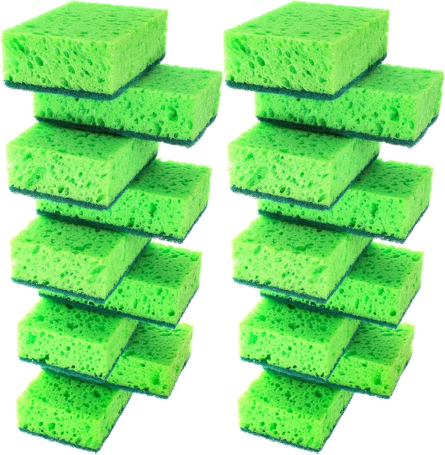 Green Multi Use Scrub Sponge. Made in Europe. 9 Pack, 4.3x2.8x1.4 inches. Odorless Heavy Duty and Non Scratch Fiber. Best, Durable, Delicate, Porous, Non Cellulose Kitchen Sponges and Scrubbers