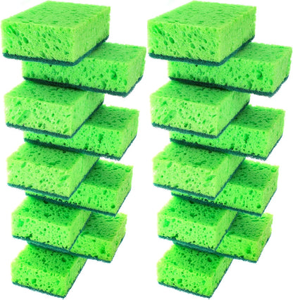 Green Multi Use Scrub Sponge. Made in Europe. 9 Pack, 4.3x2.8x1.4 inches. Odorless Heavy Duty and Non Scratch Fiber. Best, Durable, Delicate, Porous, Non Cellulose Kitchen Sponges and Scrubbers