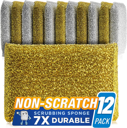 SPONGENATOR Kitchen Scrubbing Sponges - Heavy Duty Non Scratch Scrubbing Cleaner Sponges in 2 Colors - Multi Surface Non Metal Dish Scouring Scrubbers for Fast Cleaning (Gold & Silver, 6)