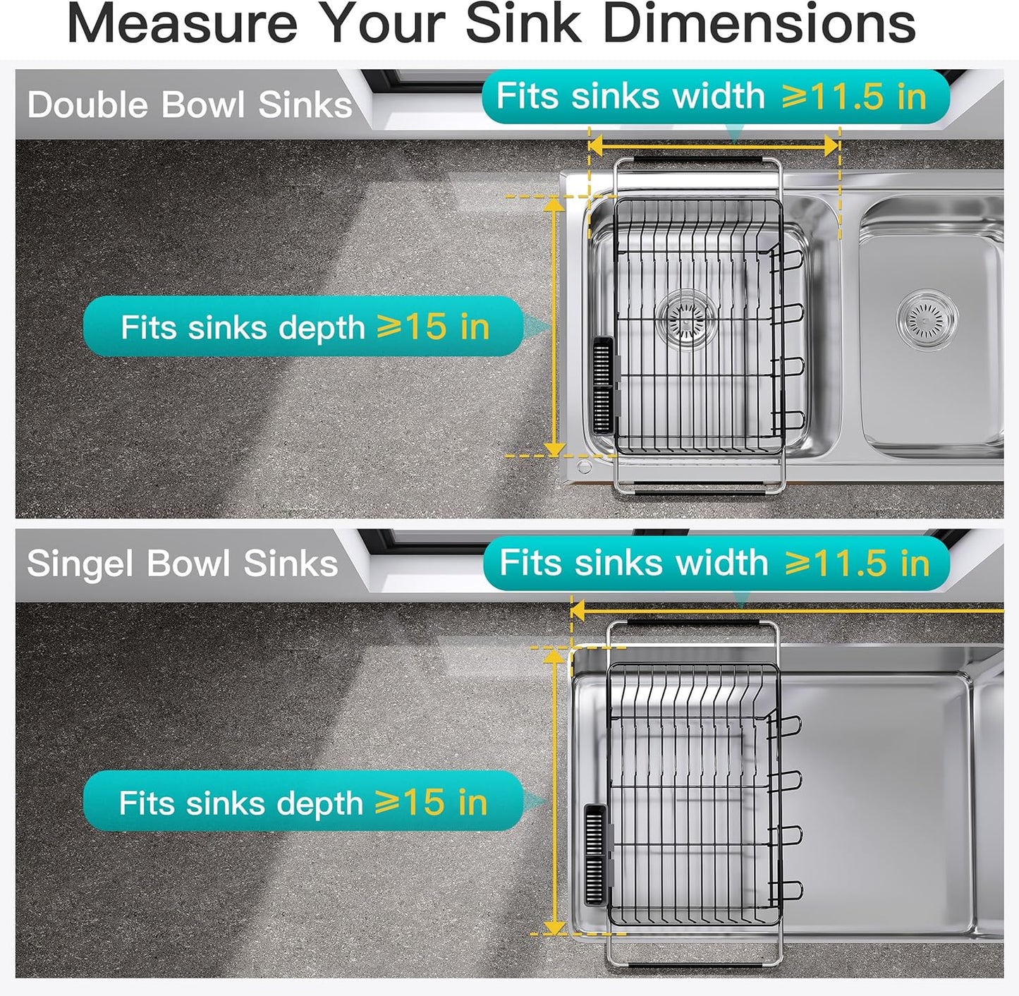 JASIWAY Dish Drying Rack in Sink, Expandable Stainless Steel Dish Drainers for Kitchen Counter, Dish Dryer Rack for Inside Sink, Over The Sink Dish Racks with Utensil Holder, Silver
