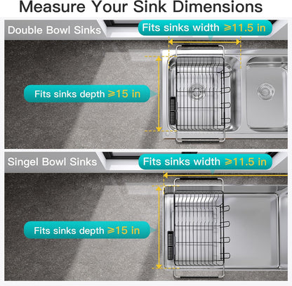 JASIWAY Dish Drying Rack in Sink, Expandable Stainless Steel Dish Drainers for Kitchen Counter, Dish Dryer Rack for Inside Sink, Over The Sink Dish Racks with Utensil Holder, Silver